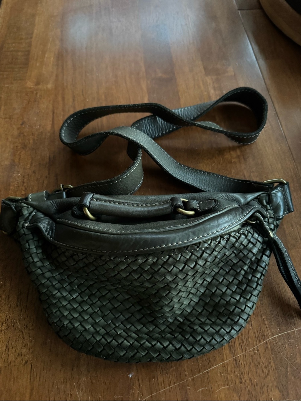 Sundance Dar Green Woven Leather Crossbody Belt Bag